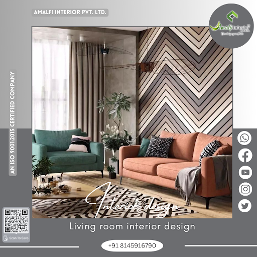 Amalfi Interior Pvt Ltd has crafted a visually stunning living room design that seamlessly blends…