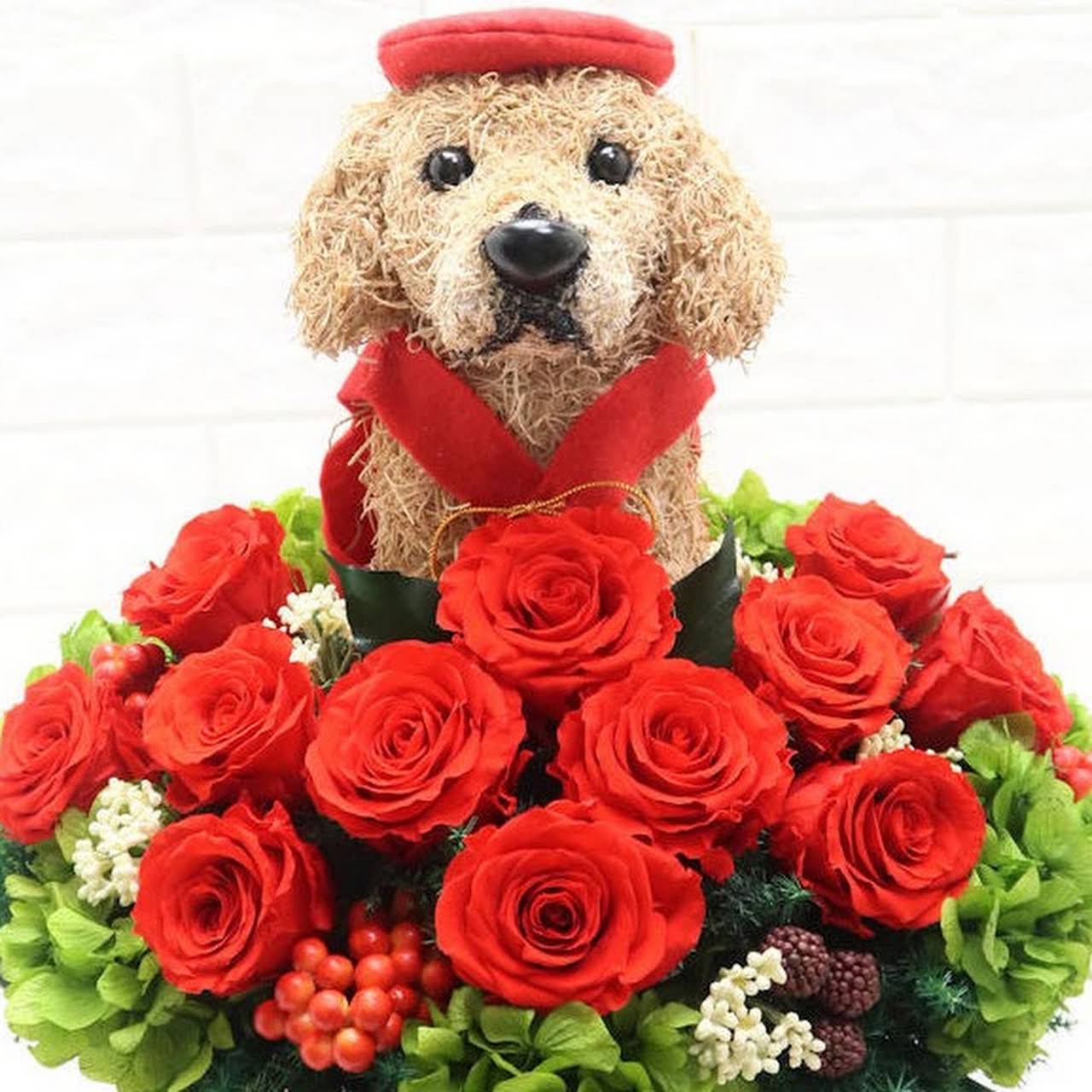 アトリエ花倶楽部 プリザーブドフラワー犬 プリザーブドフラワー猫 動物トピアリーフラワーギフト
