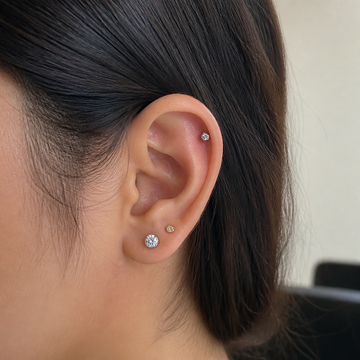 Thinking about a stylish ear makeover? Combining an upper lobe piercing with a side helix piercin…