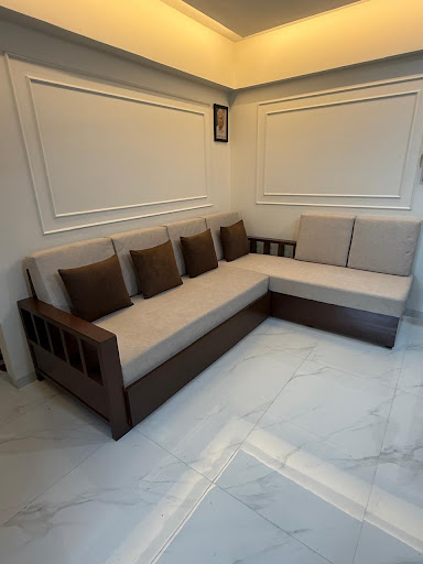 Design: Sleek corner L-shape sofa solid dark walnut finish wooden frame ke sath. post image