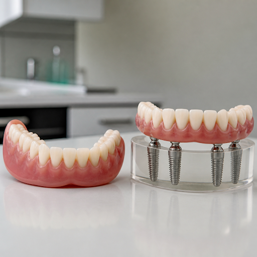 Thinking about replacing missing teeth but confused between regular dentures and implant-supporte… post image