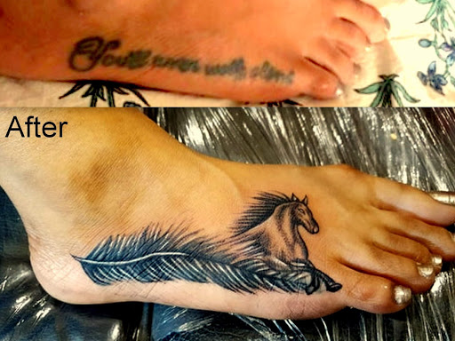 One More Old Tattoo Cover with customized Feather with Horse 🐎