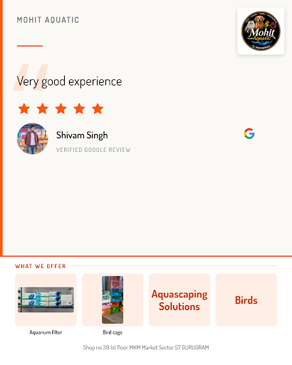 Shivam Singh highly recommends MOHIT AQUATIC in Gurugram for all your bird and fish needs. He lov… post image
