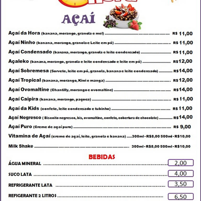 Açai da Hora - Açaí, lanches, xis gaúcho, dog prensado e porções!