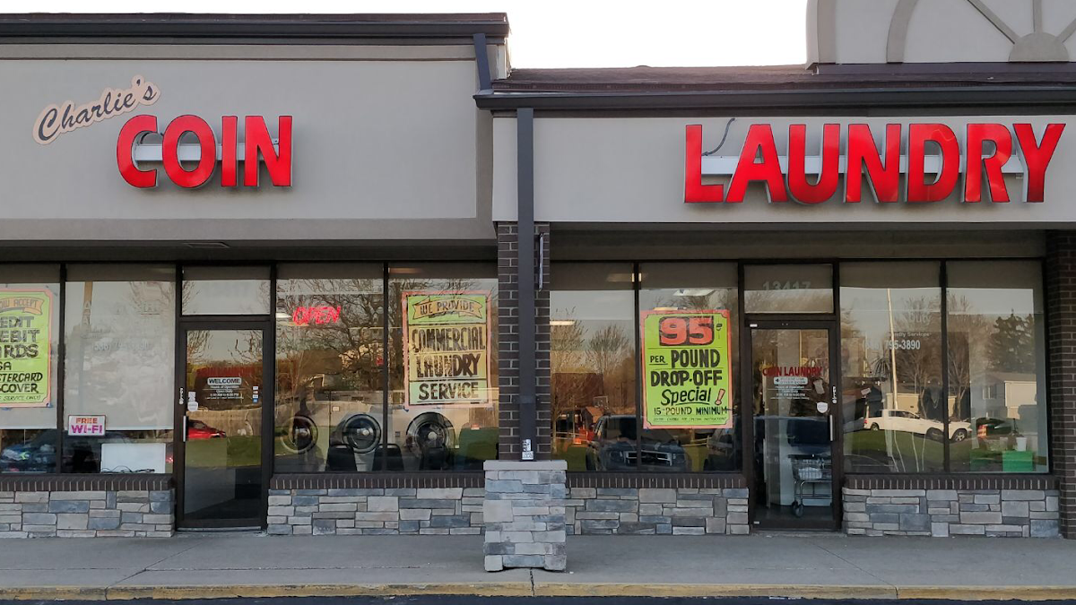 Charlie's Coin Laundry laundromat interior in Sterling Heights, MI