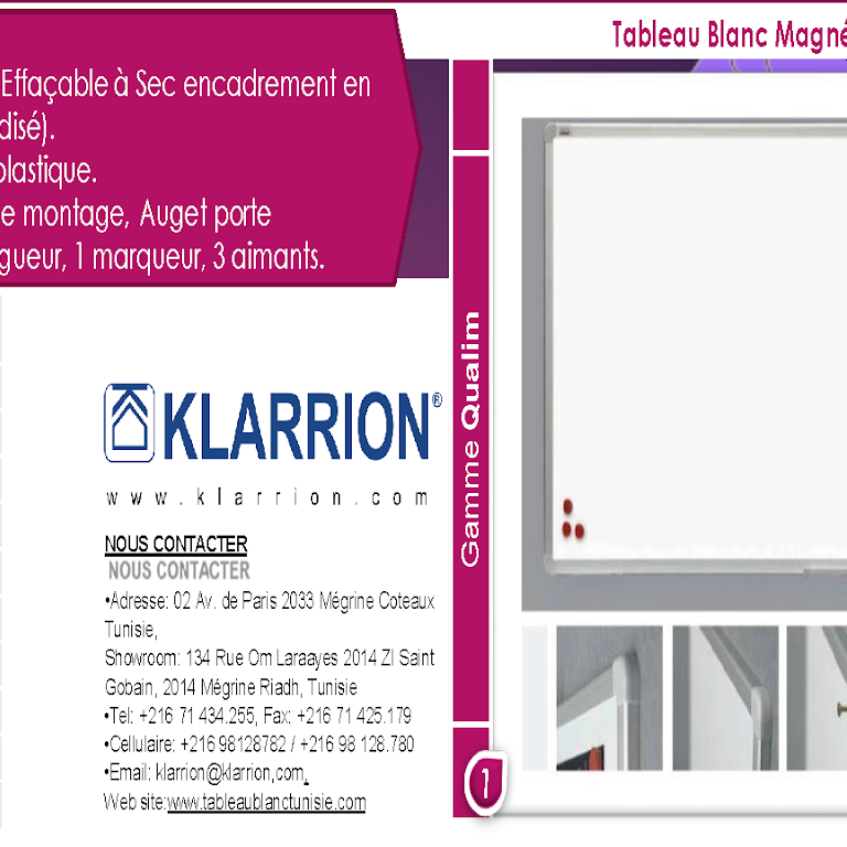 Tableau blanc magnétique - KLARRION