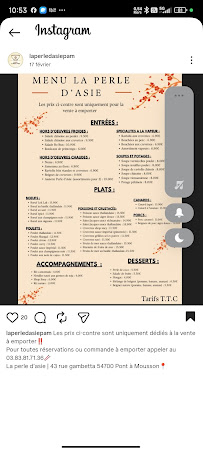 Menu La Perle d'Asie Page 1