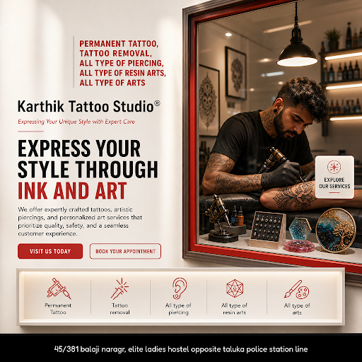 Karthik Tattoo Studio®️ specializes in all types of piercing, bloodart, and resin arts, offering… post image