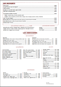 Menu La Diligence Page 1