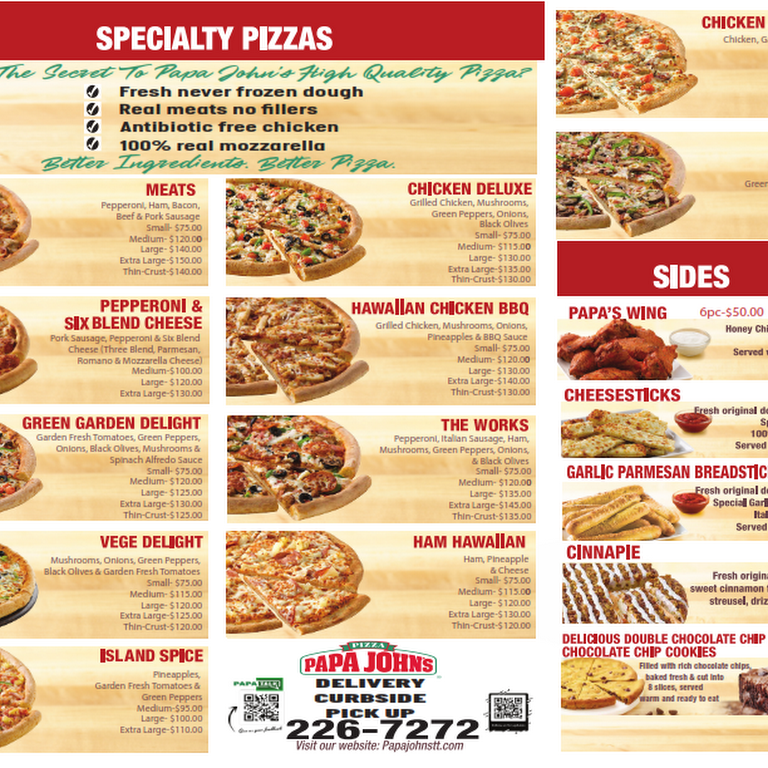 Menu at Papa John's Pizza restaurant, Córdoba