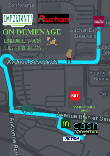 Chers clients, chères clientes,
Votre magasin Cash Converters de Beauvais déménage pour mieux vous accueillir.
Fermeture du magasin actuel le 13 Janvier à 18h30.
Ouverture de votre nouveau magasin fin Janvier.
Nous reviendrons vers vous au plus vite pour vous communiquer la date officielle.
Merci de votre compréhension.