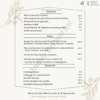 Menu L'ATELIER Restaurant Page 1