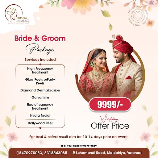 #BridalGlow #GroomCare #WeddingSpecial #ReplicaAesthetics #BrideAndGroomPackage #VaranasiSalon #P… post image