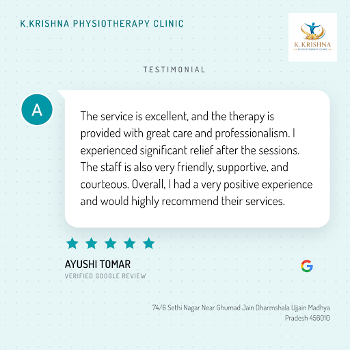 Ayushi Tomar from Ujjain raves about her experience at K.Krishna Physiotherapy Clinic! She found… post image
