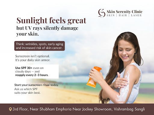 At Skin Serenity Clinic, Sangli, we remind you that while the sun feels warm and inviting, UV ray… post image