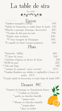Menu La table de sira Page 1