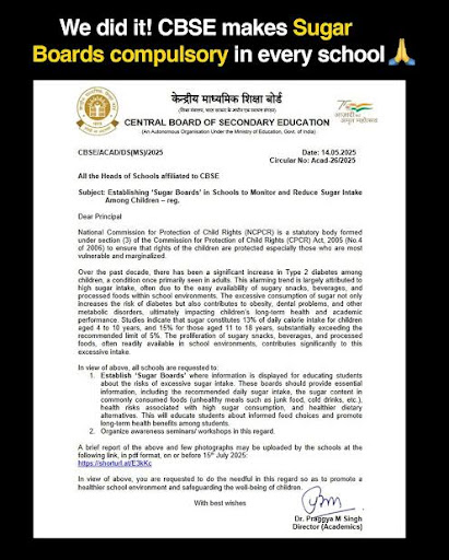 CBSE Mandates "Sugar Boards" in Schools – A Step Towards Healthier Students! post image