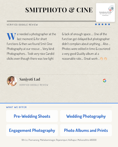 Sanjyoti Lad highly recommends SMITPHOTO & CINE in Kolhapur for capturing unforgettable moments.… post image