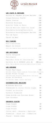 Menu Restaurant Le SAINT-BERNARD « Cuisine à Partager » Page 2