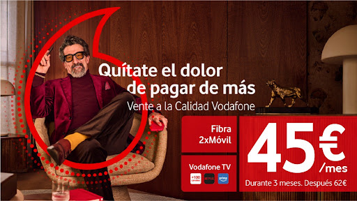 Vente a Vodafone y disfruta del Plan más completo, al mejor precio. Fibra+2 líneas móviles ilimitadas y lo mejor de Vodafone TV con Netflix y Prime.