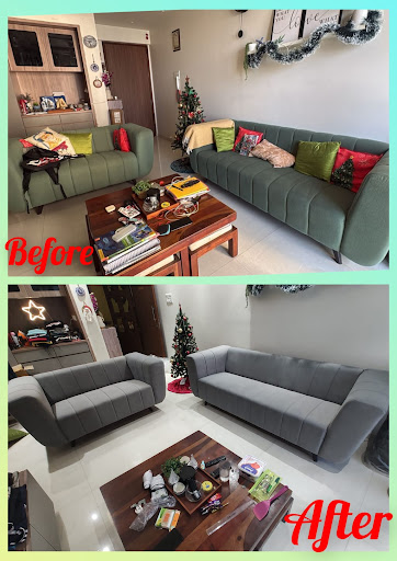This sofa set has been completely transformed with new premium fabric and refined finishing. post image
