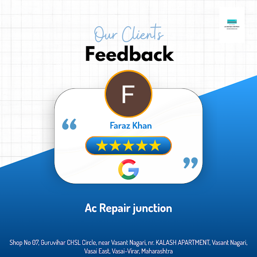 Faraz from Vasai-Virar raves about his exceptional experience at Ac Repair Junction! He loved the… post image