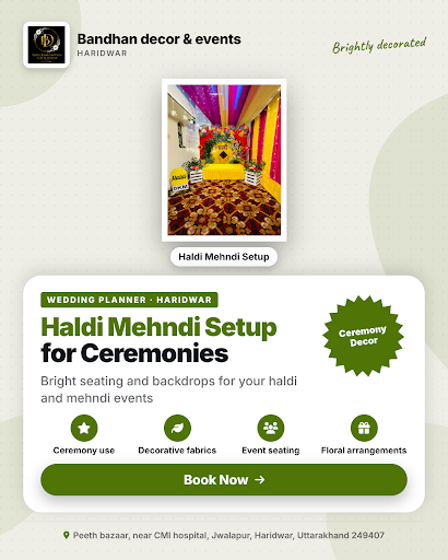 Experience vibrant Haldi Mehndi setups with bright seating and backdrops for your ceremonies. Tru… post image