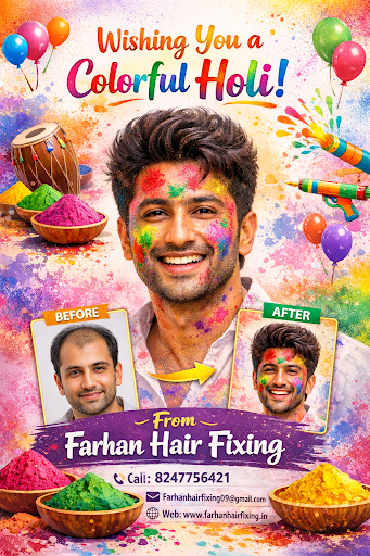 🌈 **Happy Holi from Farhan Hair Fixing!** 🎨 post image