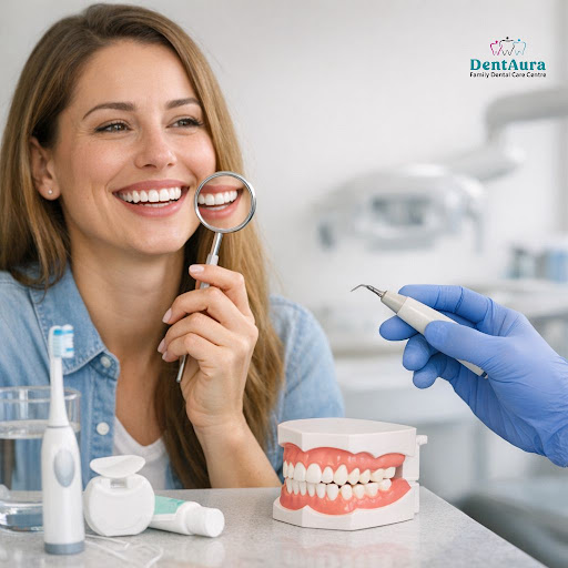 A healthy, confident smile starts with the right dental care. At DentAura Family Dental Care Cent…