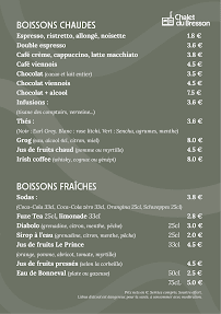 Menu Chalet du Bresson Page 1