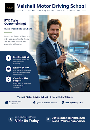 Vaishali Motor Driving School provides comprehensive All RTO Work services including vehicle regi… post image