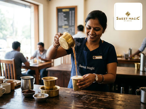 Start your day on a comforting note with freshly brewed South Indian filter coffee at Sweet Magic… post image