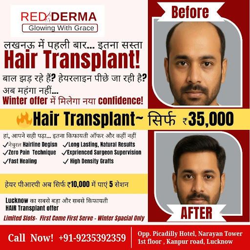 Hair transplant and IV Glutathione best offer this winter at RED DERMA CLINIC Lucknow  post image