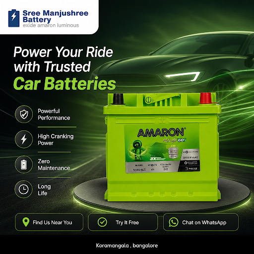 Sree Manjushree Battery offers reliable car batteries, including Amaron, Exide, and Luminous bran… post image