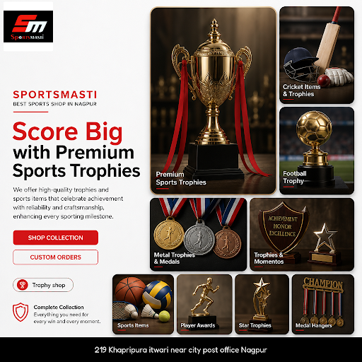 SPORTSMASTI in Nagpur offers premium cricket equipment bags, trophies, medals, and sports items t… post image