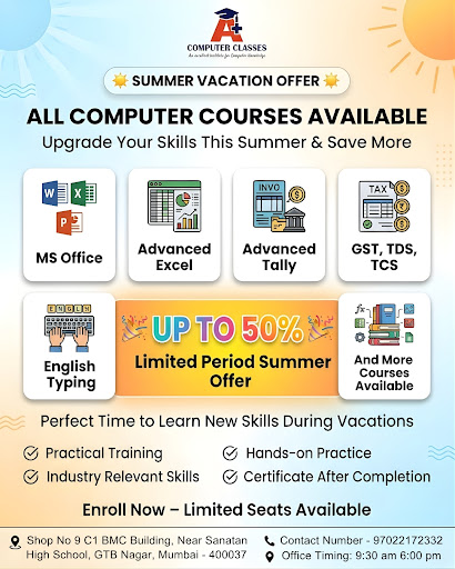 Boost your skills this summer with A+ Computer Classes 🌞💻 – your trusted computer institute nea… post image
