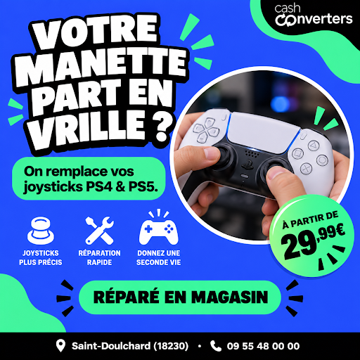 🎮 Manette PlayStation qui « drift » ? On remplace vos joysticks PS4 & PS5 rapidement, à partir de 29,99 €. Une manette comme neuve, sans racheter du neuf.

📍 Cash Converters Saint-Doulchard (18230) — ☎ 09 55 48 00 00

#CashConverters #SaintDoulchard #PS5 #Manette #Réparation #Gaming