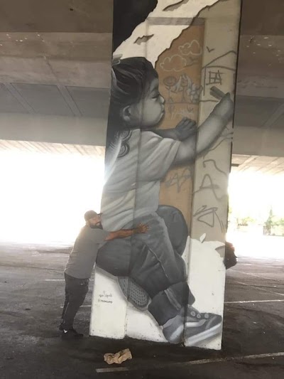 Mike Comp’s pillar mural (daughter ballerina graduate & astronaut)