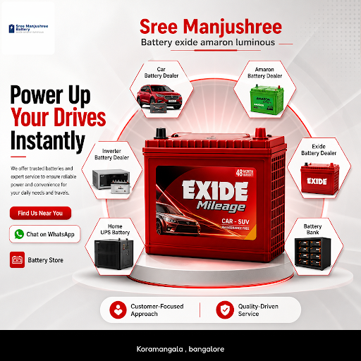 Sree Manjushree Battery offers reliable exide batteries for cars, inverters, and home UPS solutio… post image