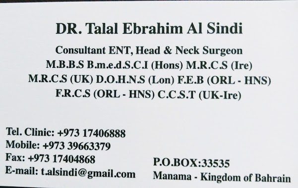 Dr Ebrahim Al Sindi Ent Center, Dr Talal Al Sindi ENT Consultant, Author: Farisha Hamza