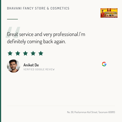 Aniket De raves about the exceptional service at Bhavani Fancy Store & Cosmetics in Taramani, Che…
