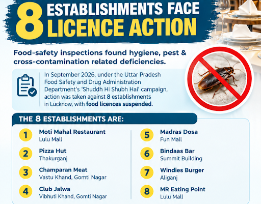 Recent food-safety inspections in Lucknow resulted in action against 8 establishments, with food… post image