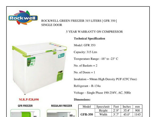 Rockwell Deep freezer 53℅ less electricity consumption post image