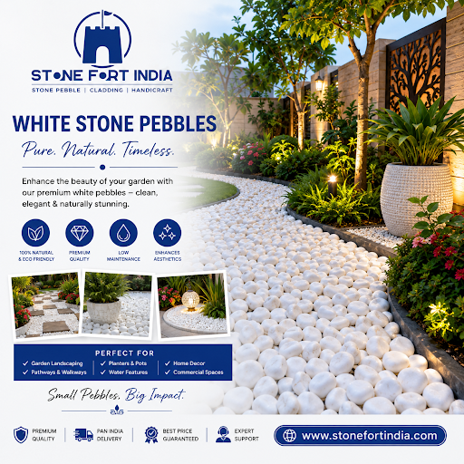 🌿 Premium White Stone Pebbles for Garden Landscaping | Stone Fort India post image