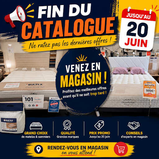 ⏳ Derniers jours avant la fin du catalogue !

Profitez de nos offres exceptionnelles jusqu'au 20 juin seulement chez Pulsat Literie & Compagnie.

📍 Venez découvrir nos promotions en magasin et bénéficier des conseils de nos experts.

Ne laissez pas passer les bonnes affaires, rendez-vous chez Pulsat avant le 20 juin !

Pulsat – Le vrai conseil.