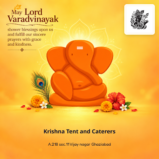 Celebrate Ganpati 2026 with Krishna Tent and Caterers, offering divine Lord Vardvinayak-themed te…