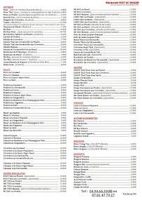 Menu Restaurant Nuit de Saigon Page 1