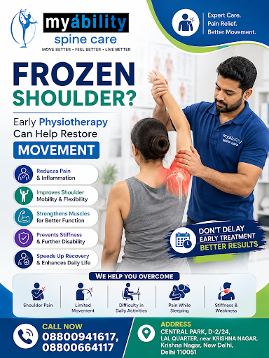 Suffering from frozen shoulder, shoulder pain, stiffness, or limited arm movement? Early physioth… post image