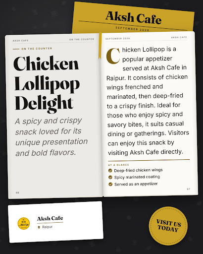 Discover the Chicken Lollipop Delight at Aksh Cafe in Raipur. Pair it with the best coffee near m… post image