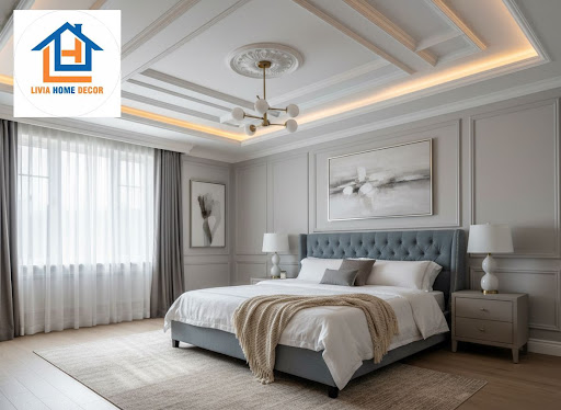 Transform your bedroom into a calm, luxurious retreat with elegant false ceiling moulding ideas f…